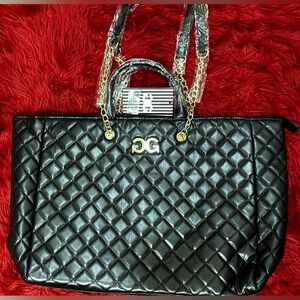 Gilda Paris Black Quilted Tote Bag Gold Hardware Large Shoulder Bag NWT